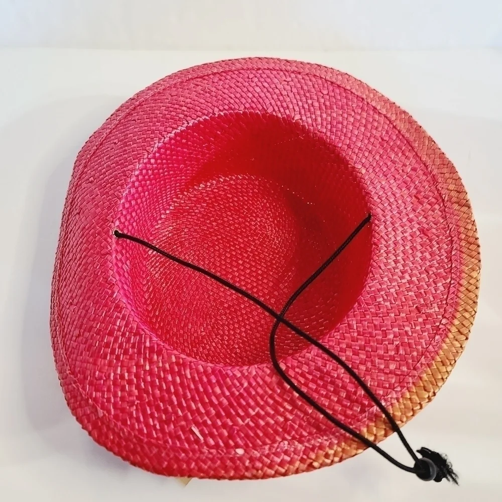 Vintage 90s Red Straw Brim Beach Summer Hat - Picture 10 of 11